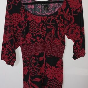 Lane Bryant Red and Black Floral Blouse
